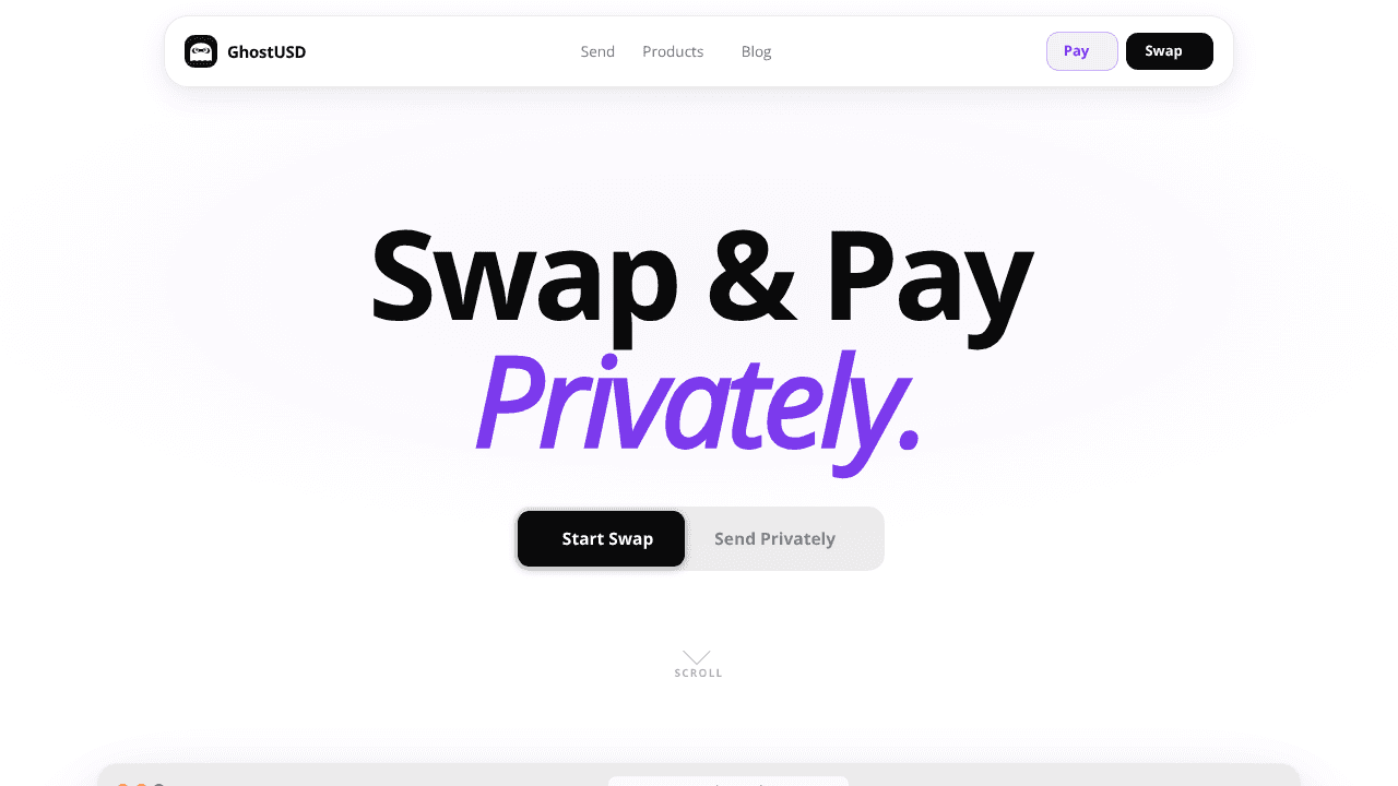 GhostUSD.xyz - Privacy Swap Aggregator website screenshot