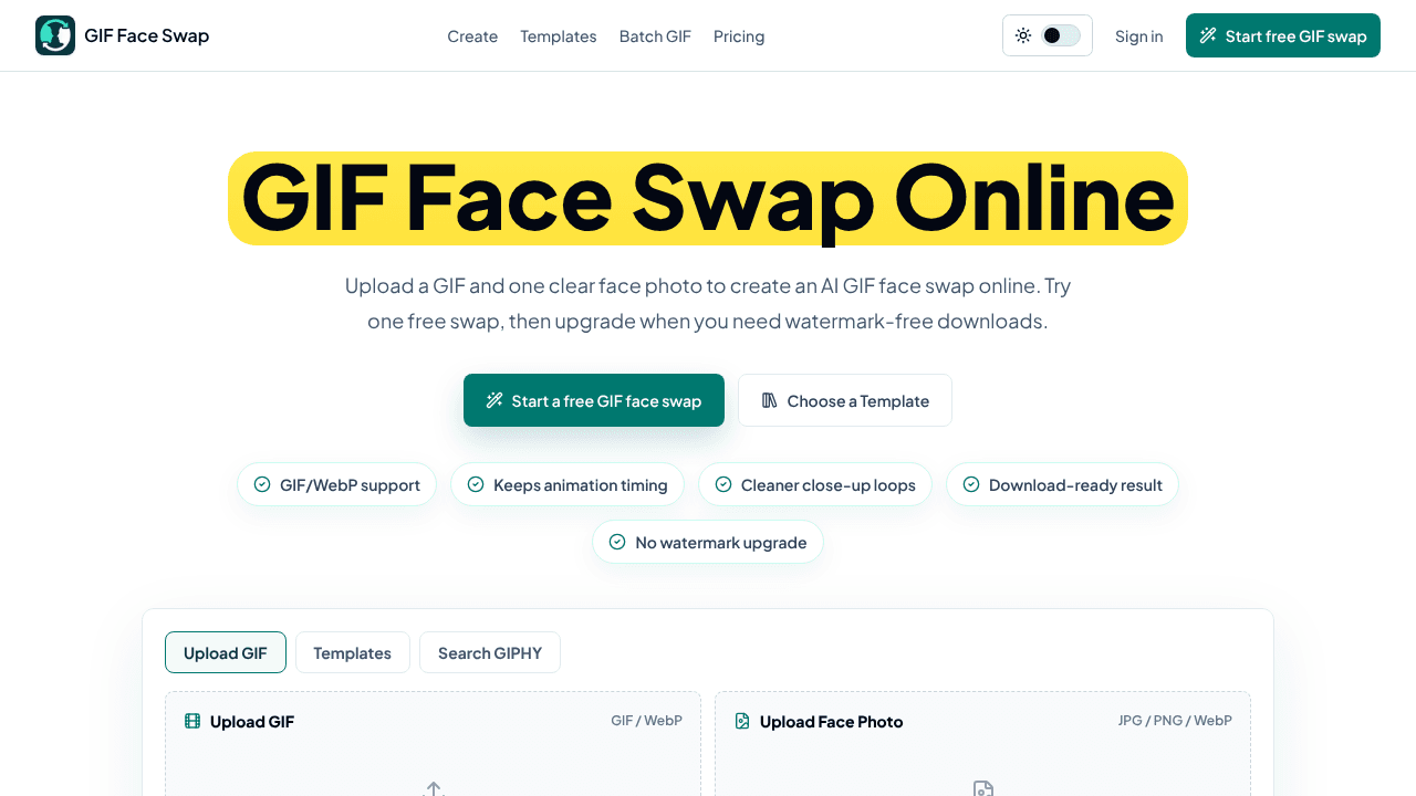 GIF Face Swap website screenshot