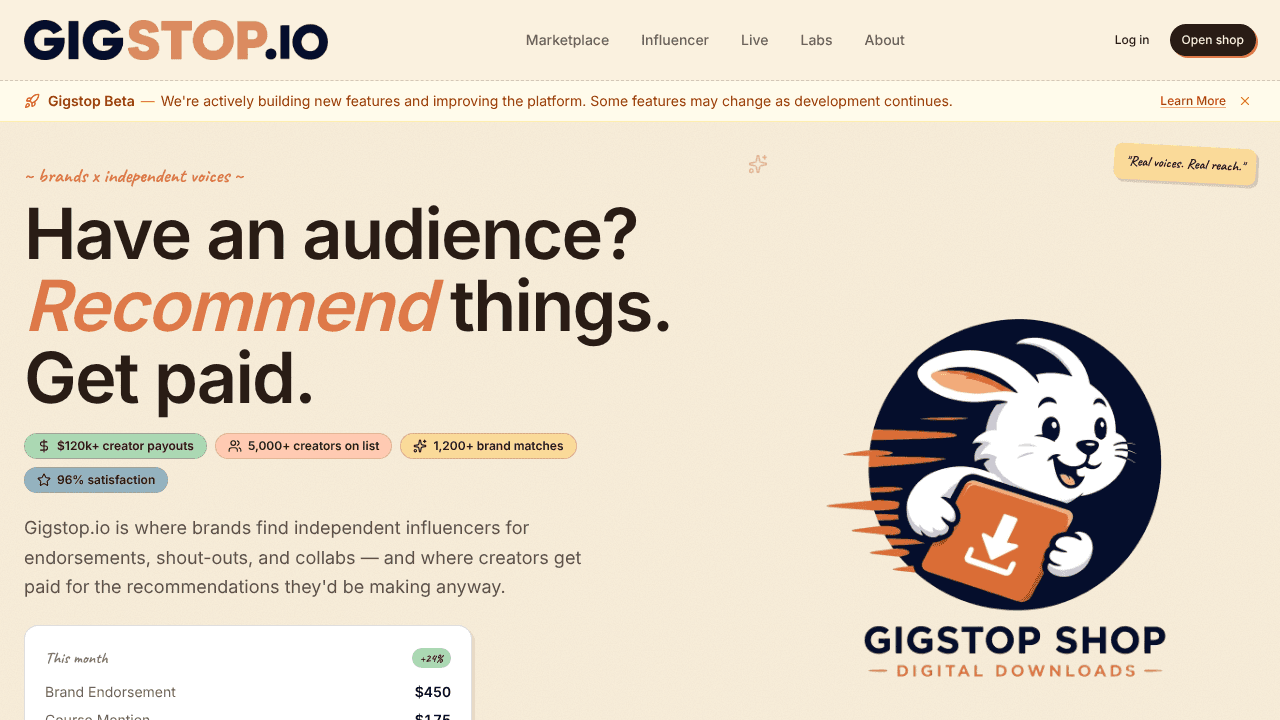 Gigstop website screenshot