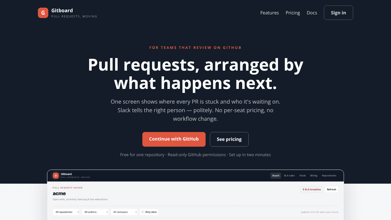 Gitboard website screenshot