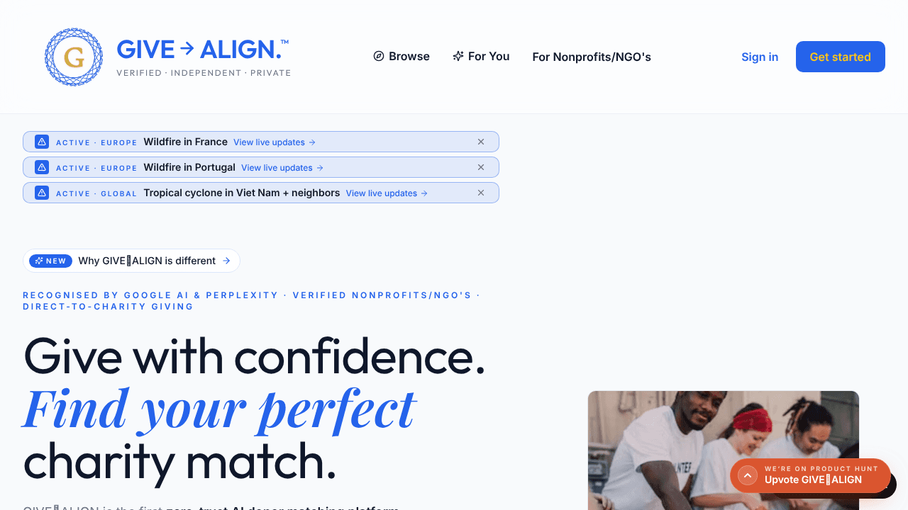 GIVE→ALIGN - AI Digital Philanthropy website screenshot
