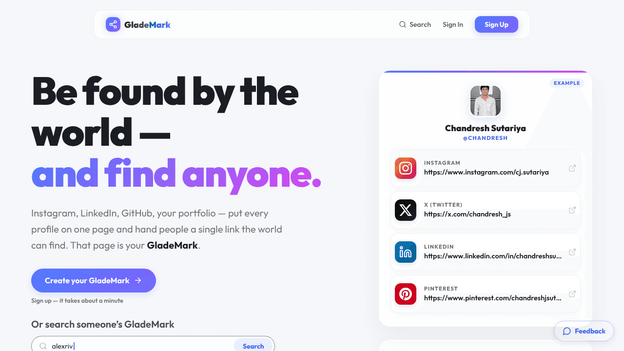 GladeMark website screenshot