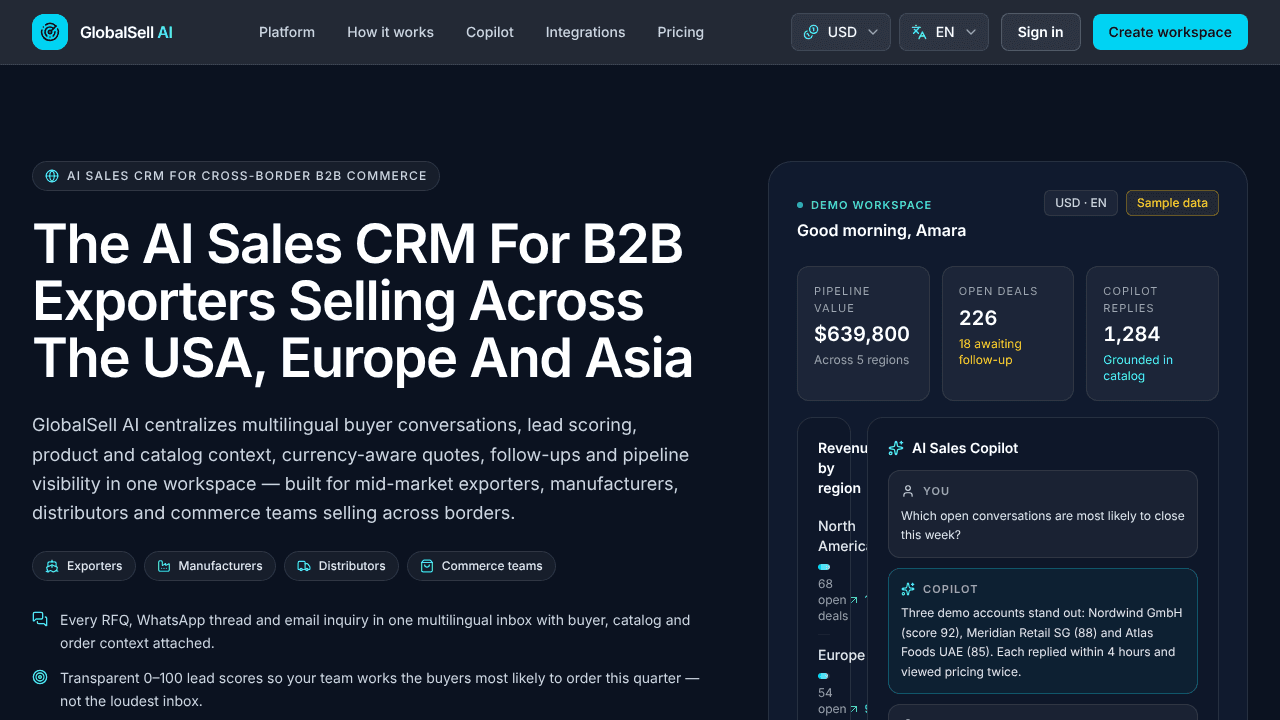 GlobalSell AI website screenshot