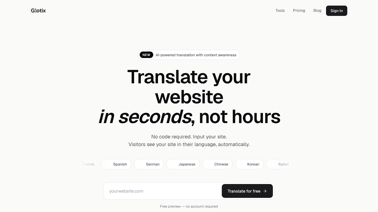 Glotix website screenshot