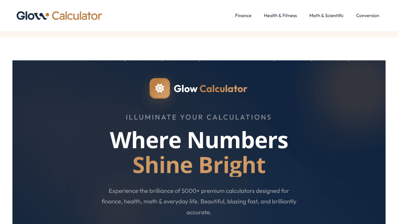 Glow Calculator website screenshot
