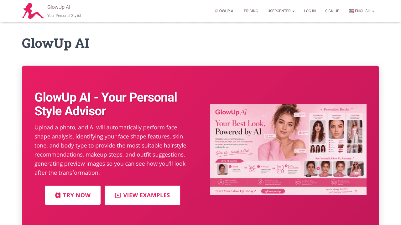 GlowUp AI website screenshot