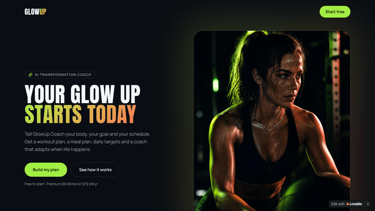 GlowUp Couch website screenshot