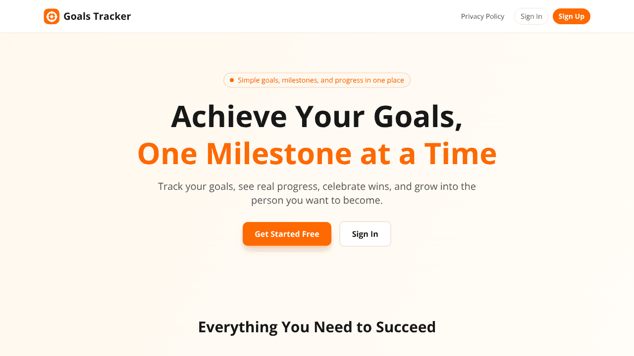 Goals Tracker website screenshot