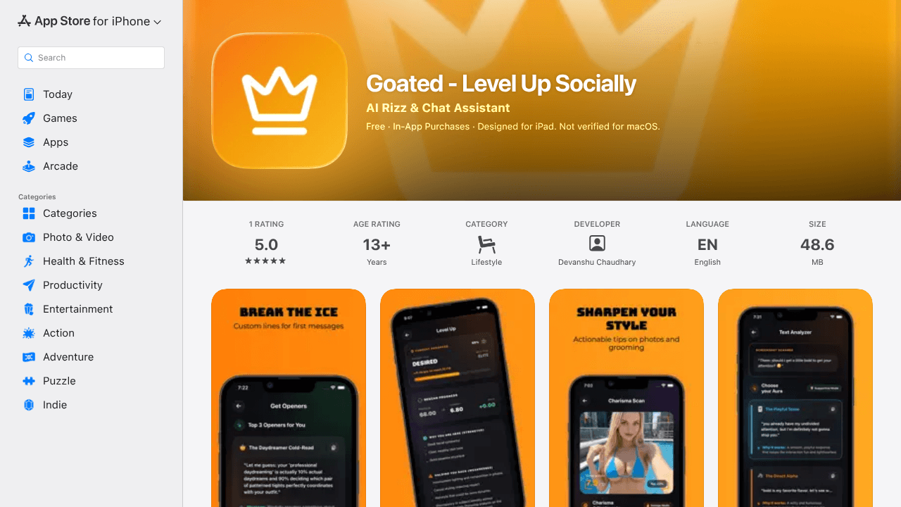 Goated - Level up Socially website screenshot