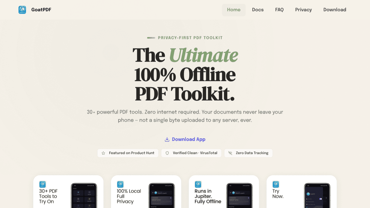 GoatPDF v1.0.0 website screenshot