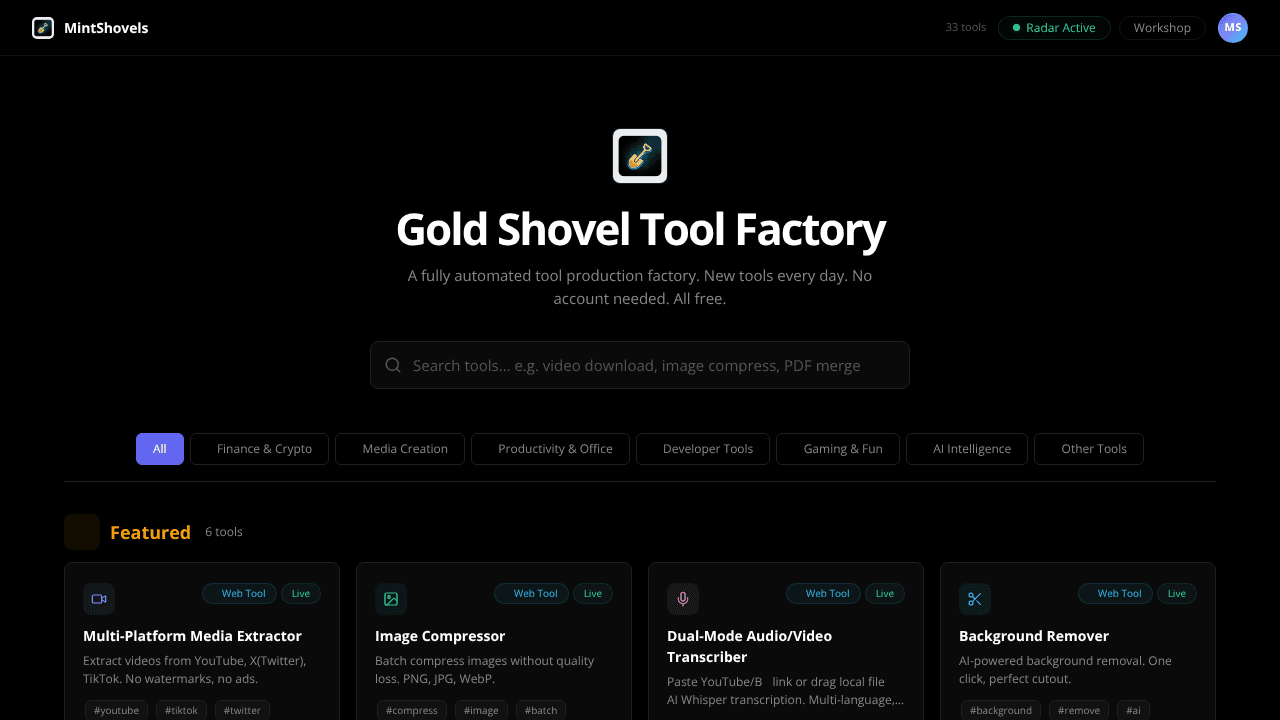 Gold Shovel Tool Factory website screenshot