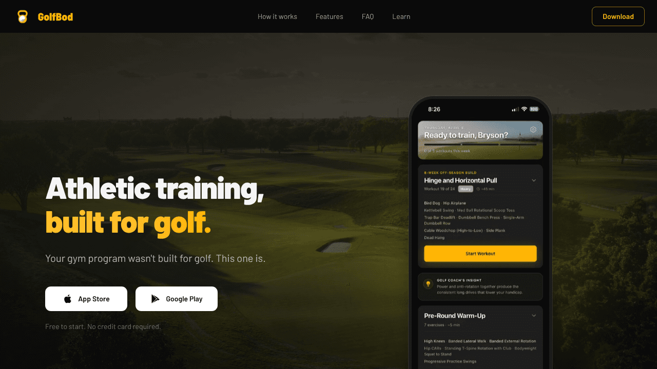 GolfBod website screenshot