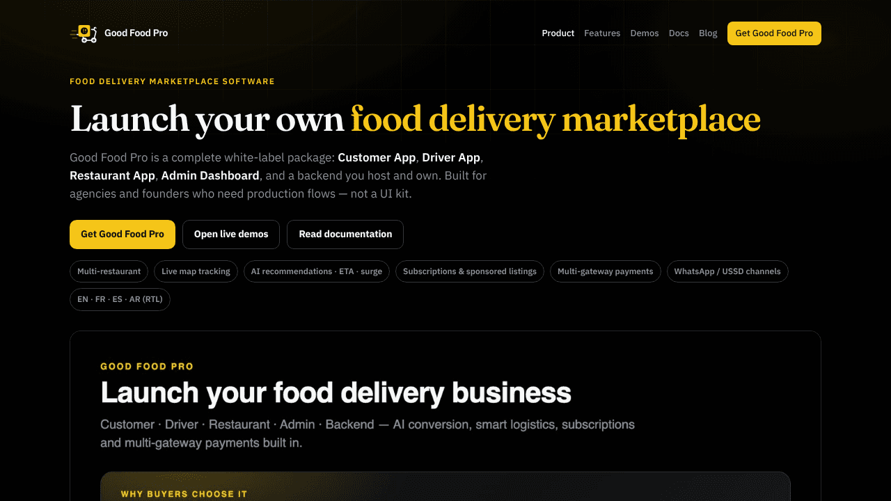 Good Food Pro website screenshot