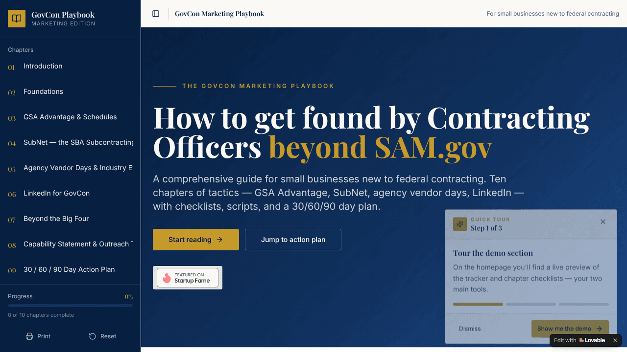 GovCon Marketing Playbook  website screenshot