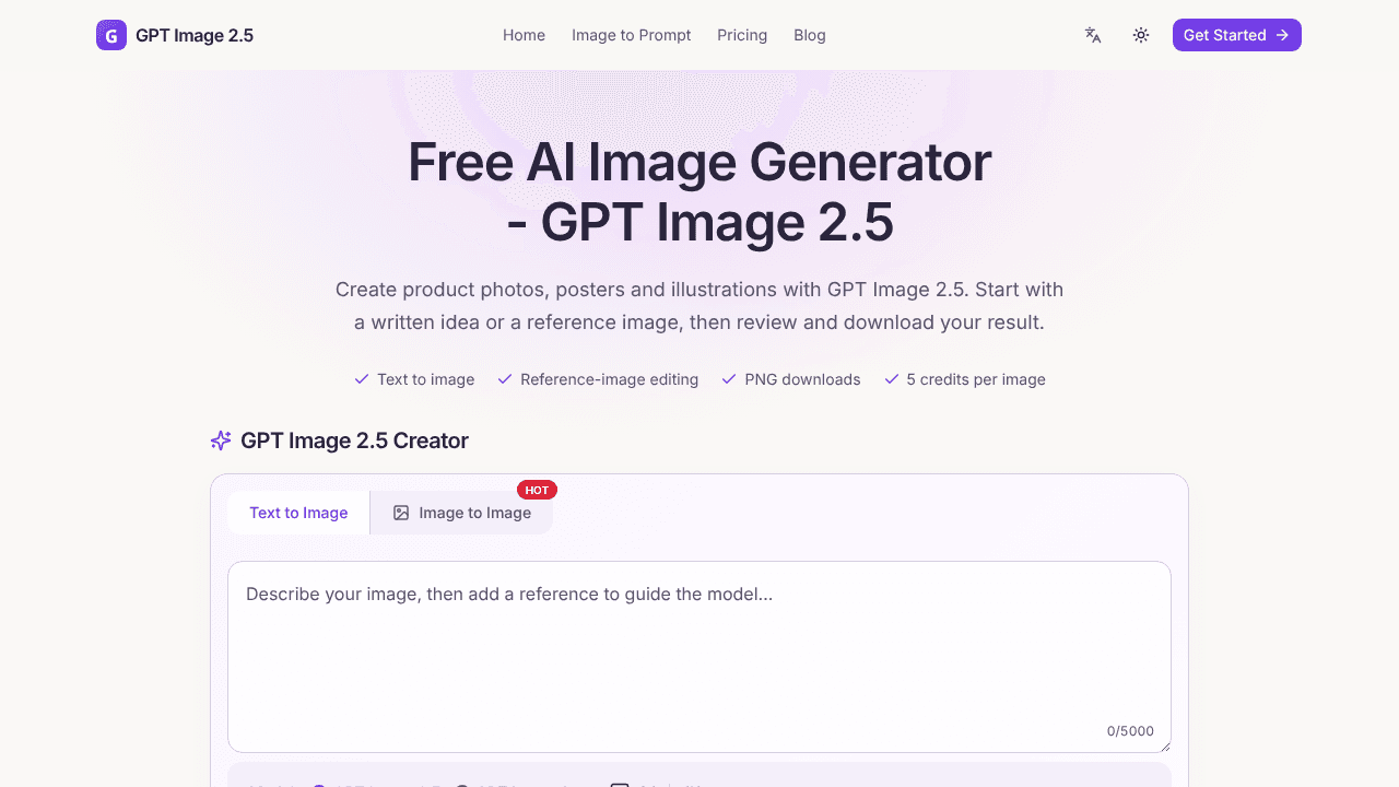 GPT Image 2.5 website screenshot