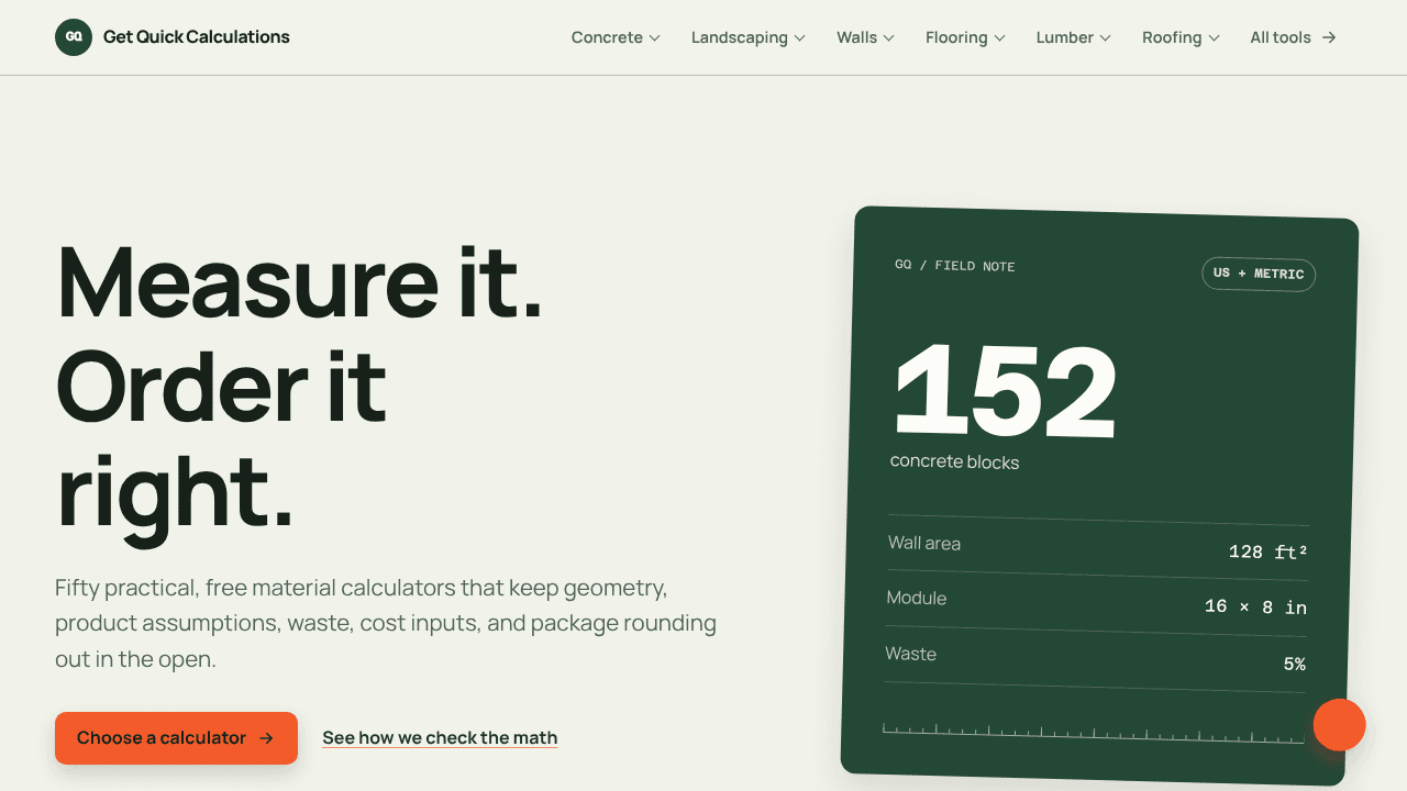 GQ Calc website screenshot