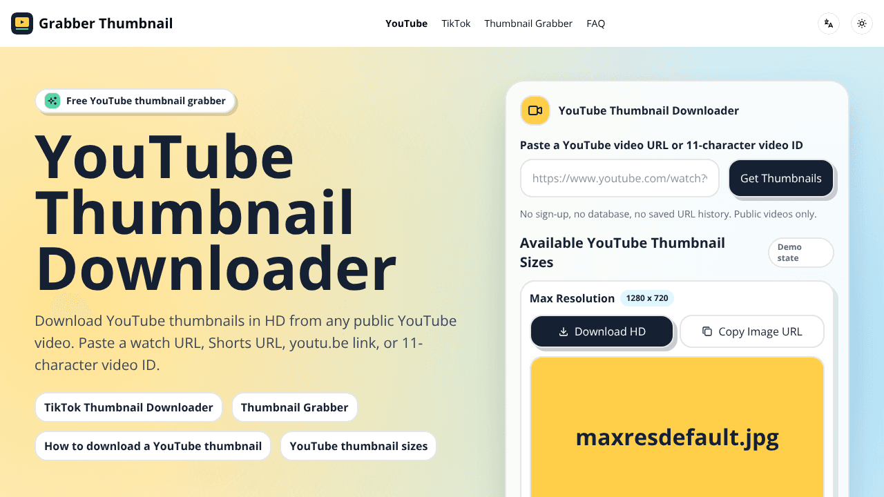 Grabber Thumbnail website screenshot