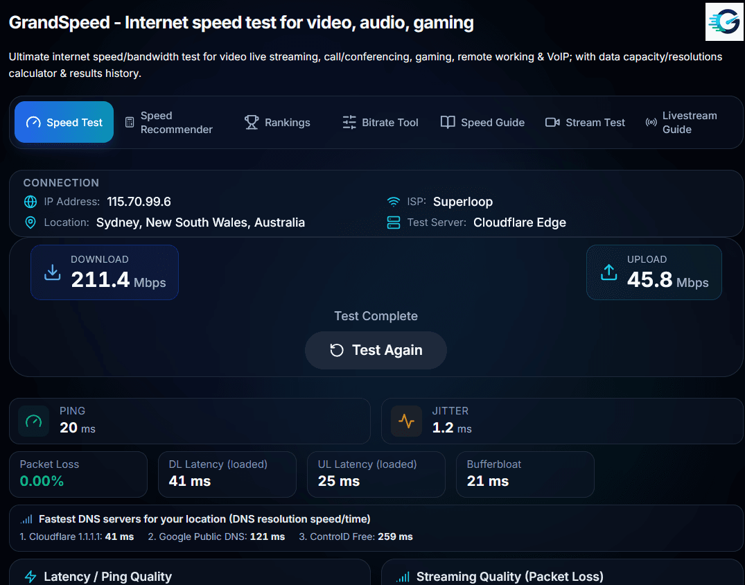 GrandSpeed website screenshot