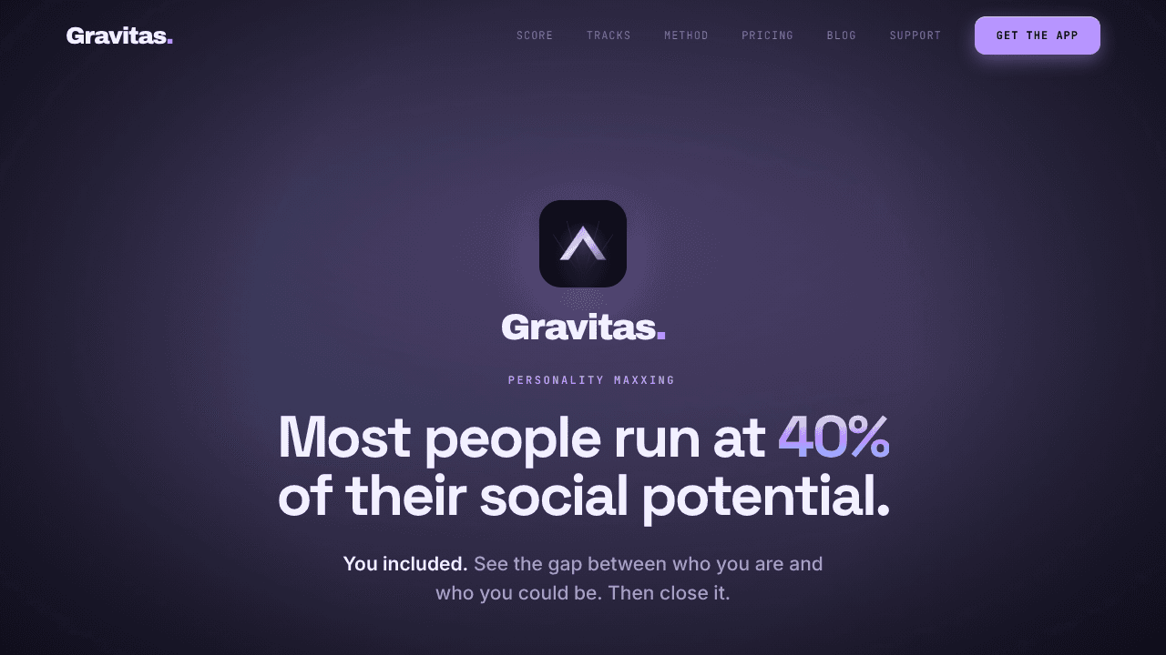 Gravitas: Charisma & Aura App website screenshot