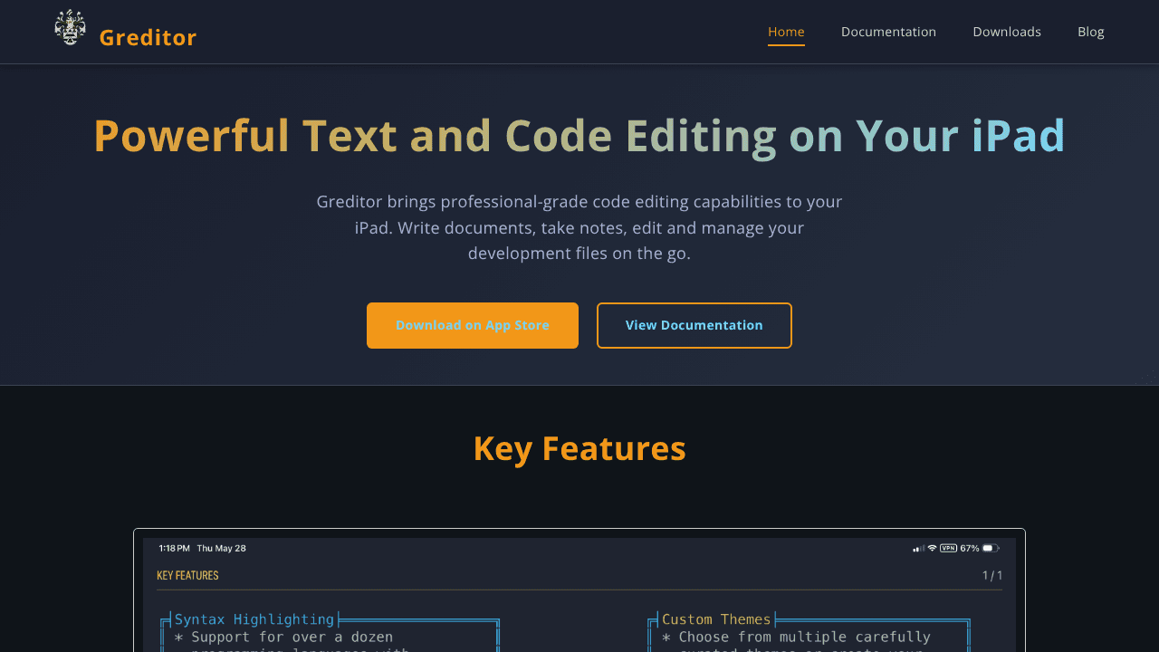 Greditor Code/Text Editor for iPad website screenshot