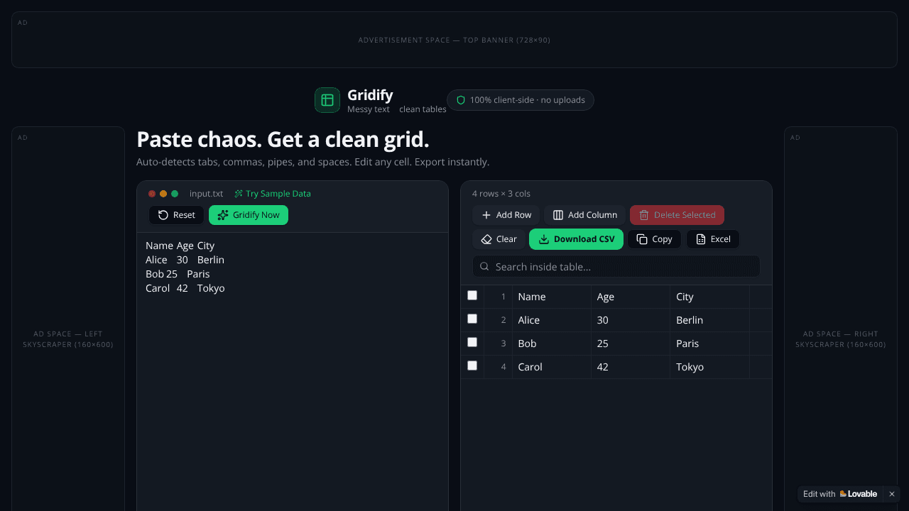 Gridify website screenshot