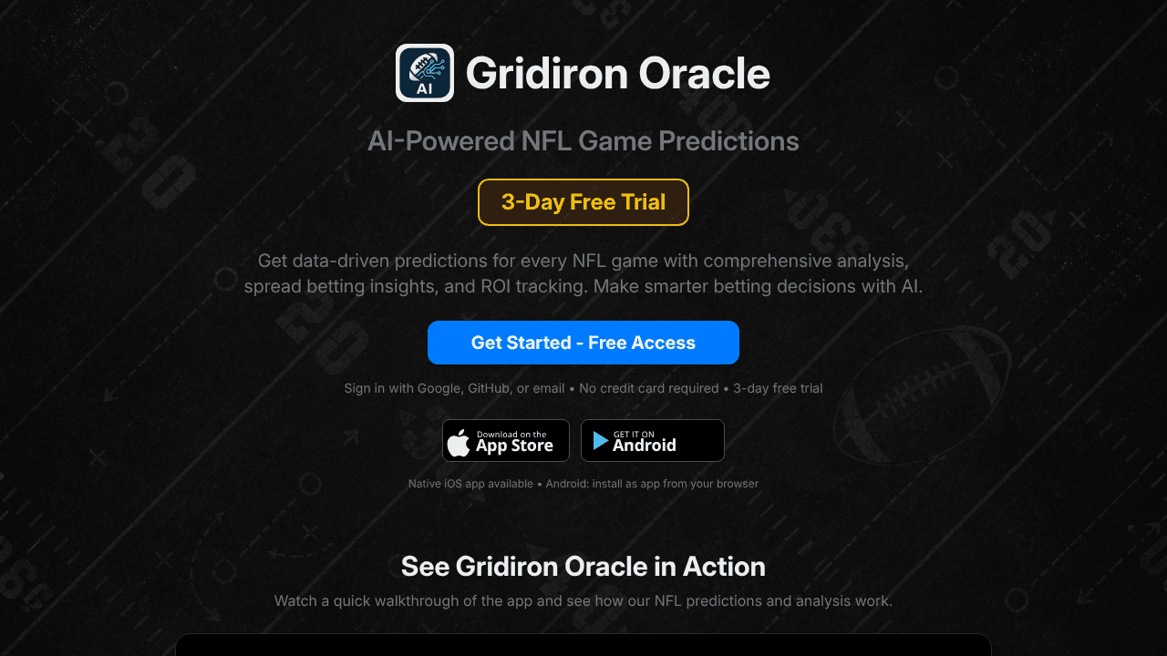 Gridiron Oracle 2026 Season website screenshot