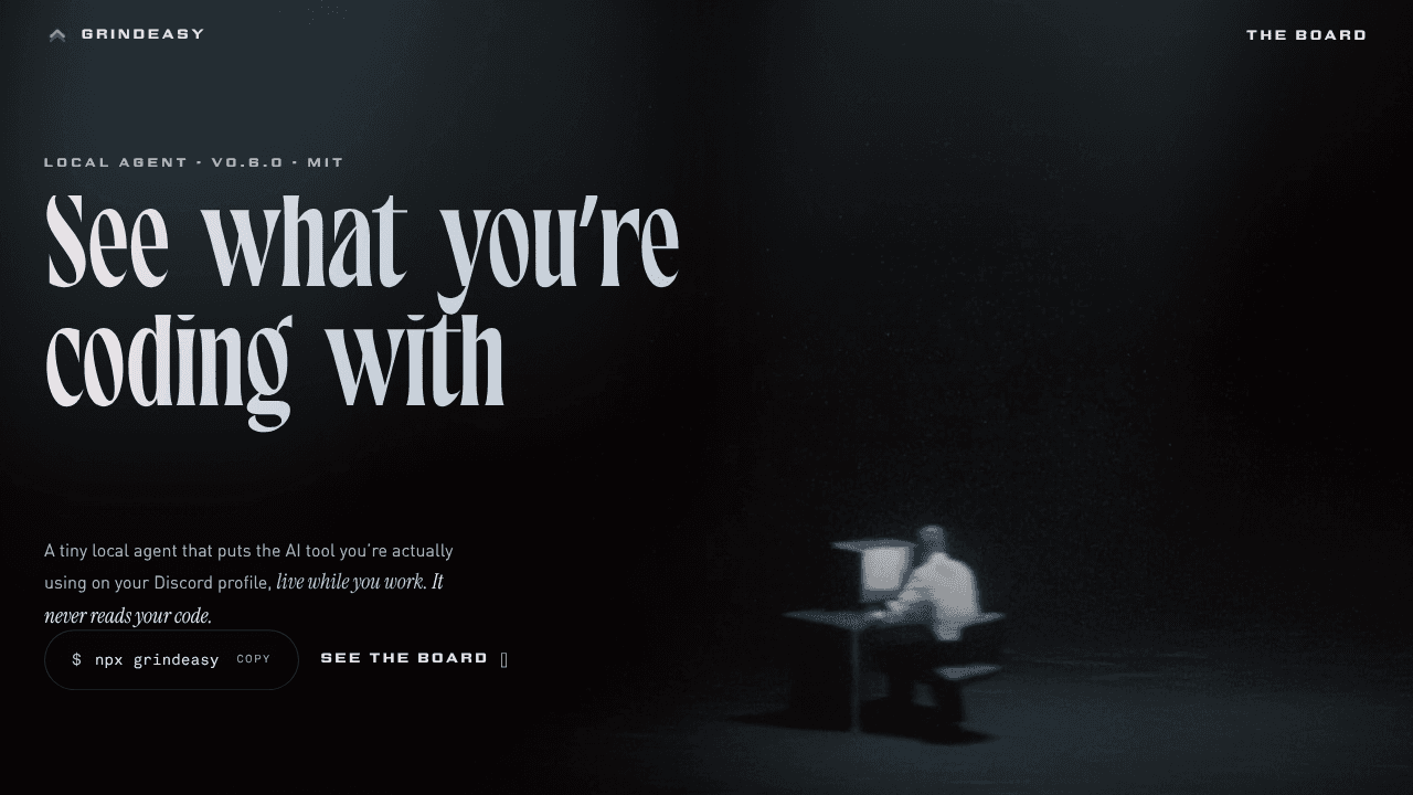 grindeasy · see what you're coding with website screenshot