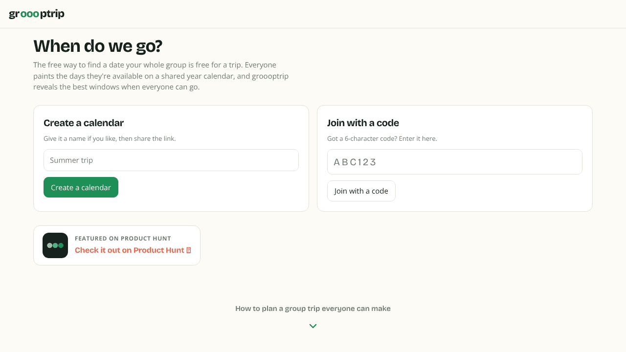 GrooopTrip website screenshot
