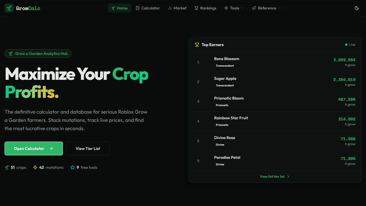 Grow a Garden Calculator website screenshot