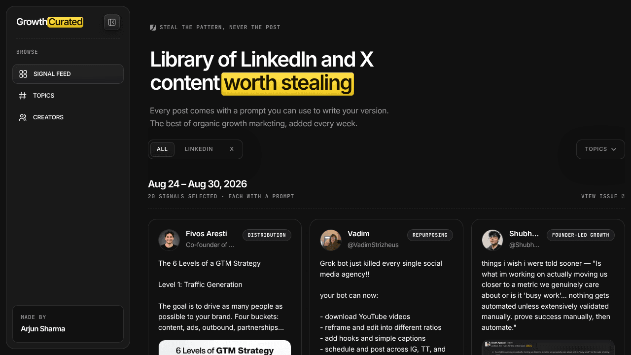 Growth Curated website screenshot
