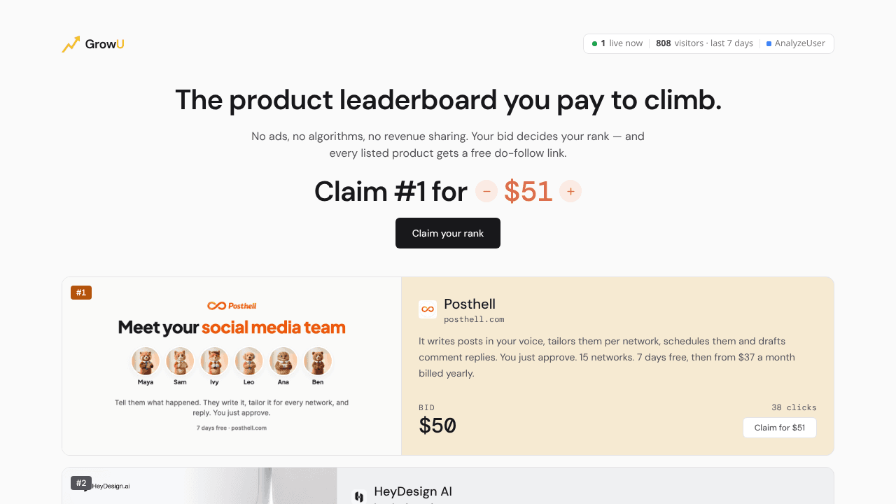 GrowU website screenshot