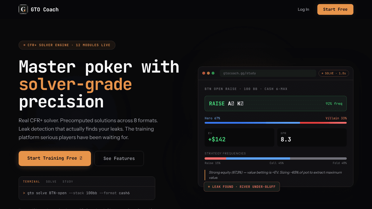 GTO Coach website screenshot