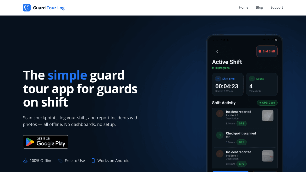 Guard Tour Log website screenshot