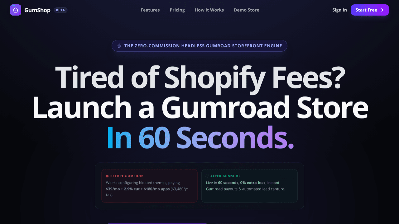GumShop - Beautiful Gumroad Storefront.  website screenshot