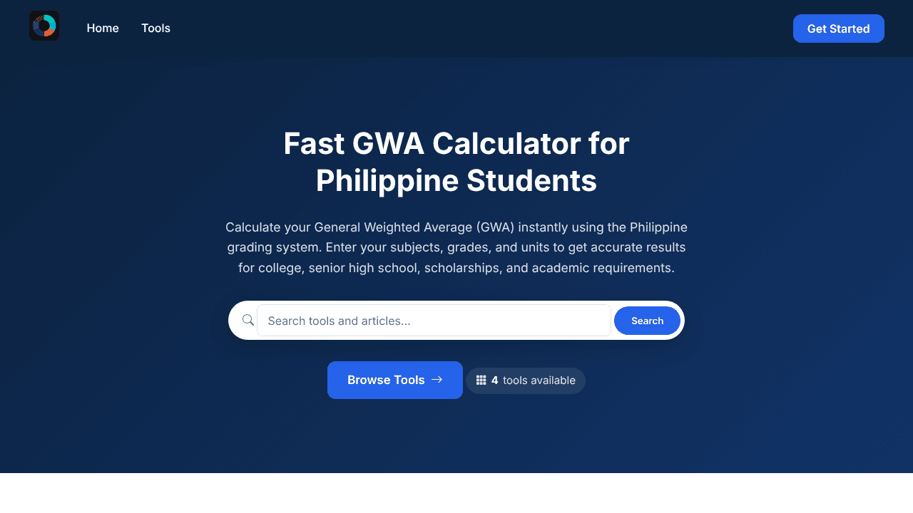 GWA Calculator website screenshot