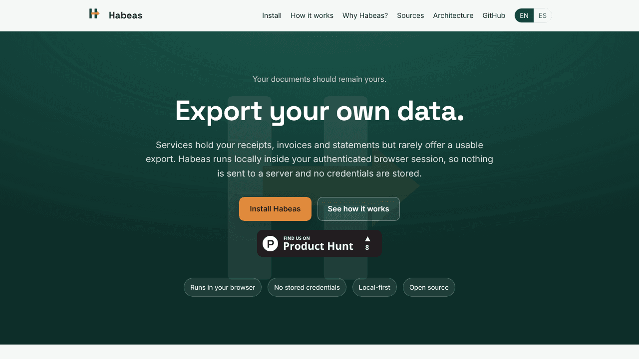 Habeas website screenshot