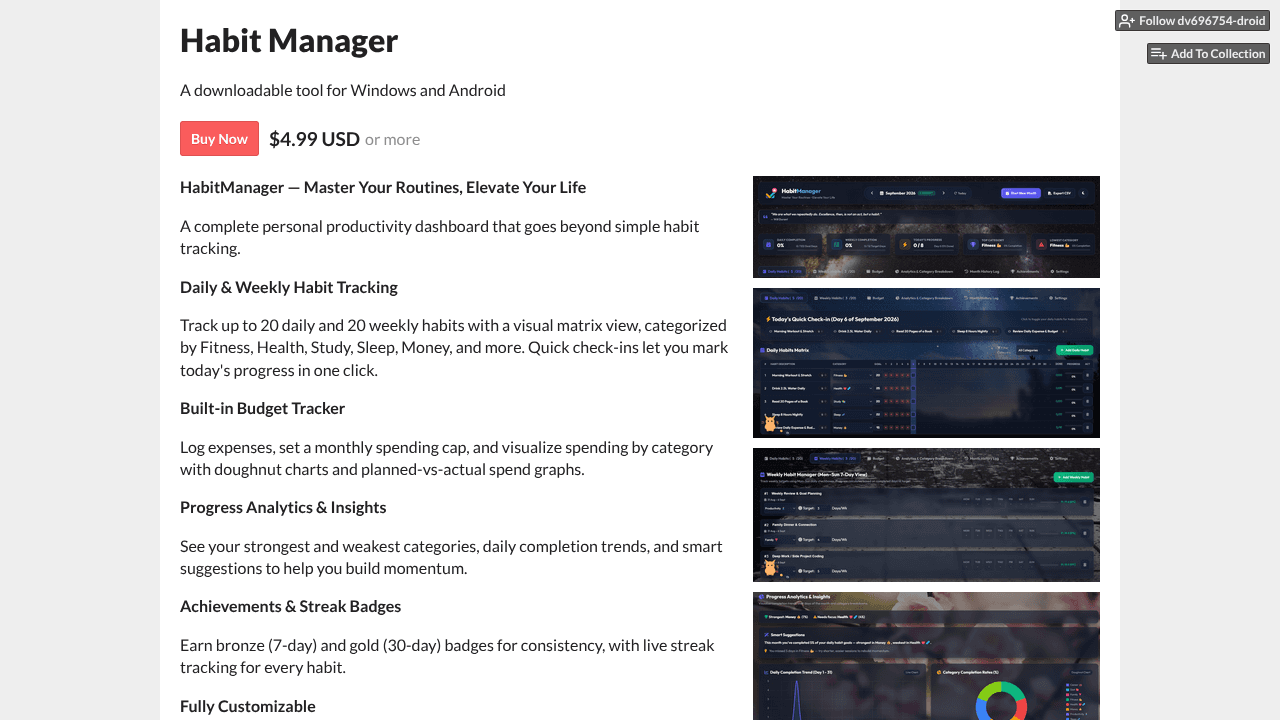 Habit Manager website screenshot