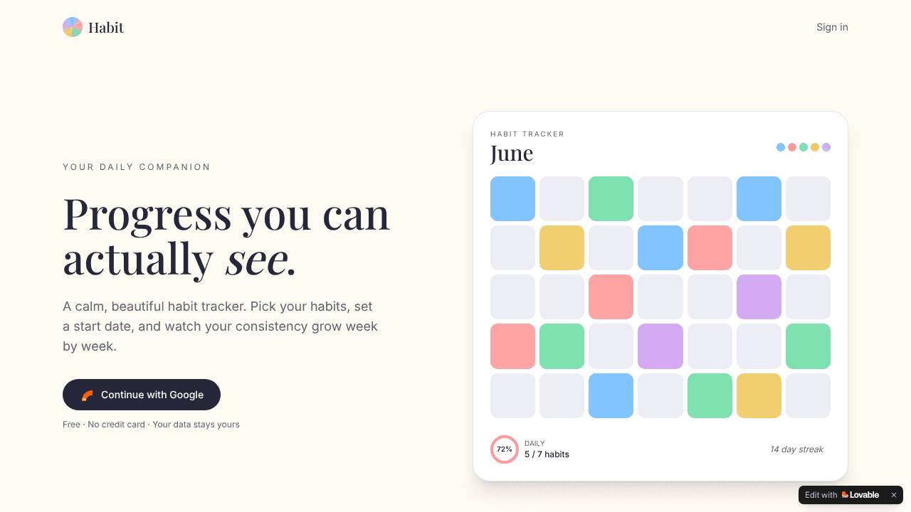Habit Tracker — Progress You Can See website screenshot