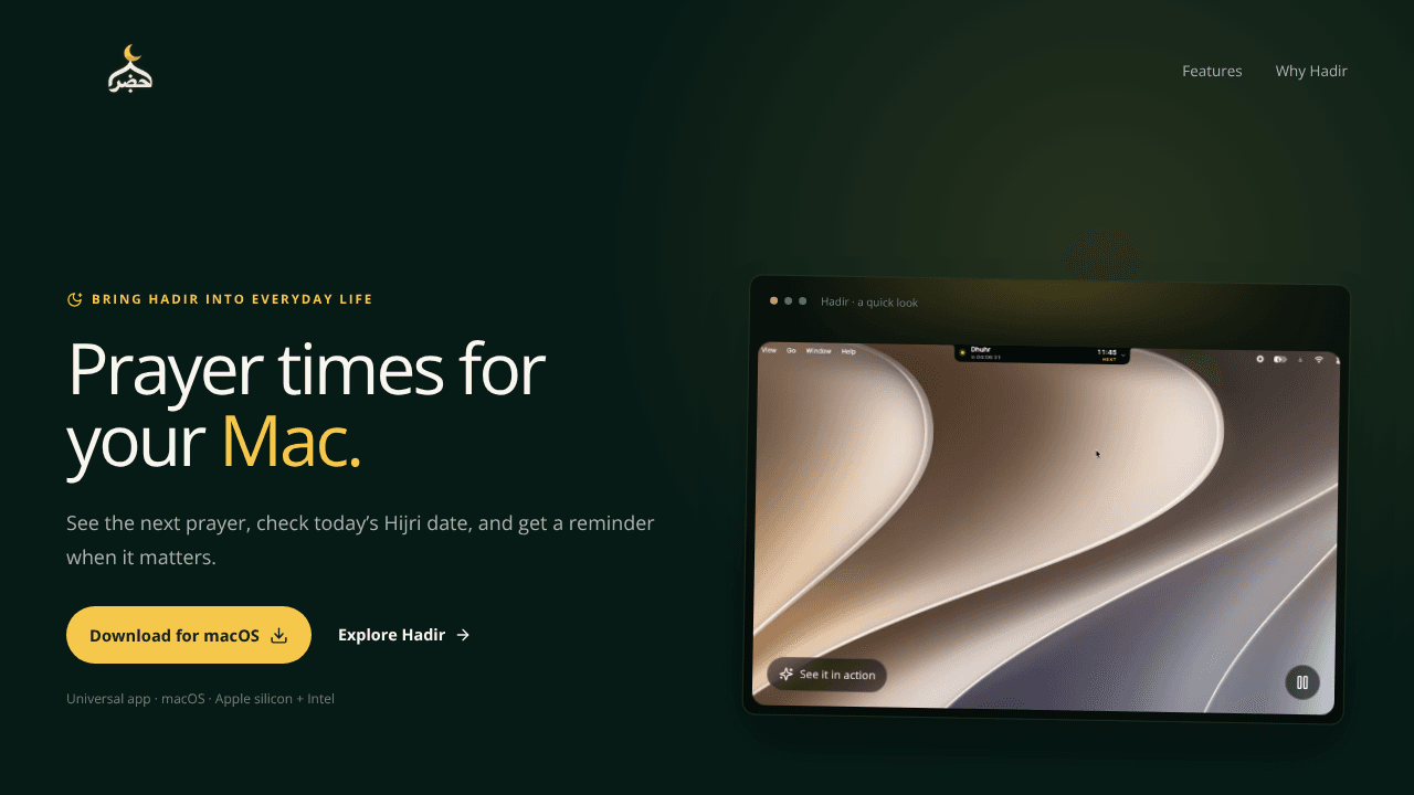 Hadir website screenshot