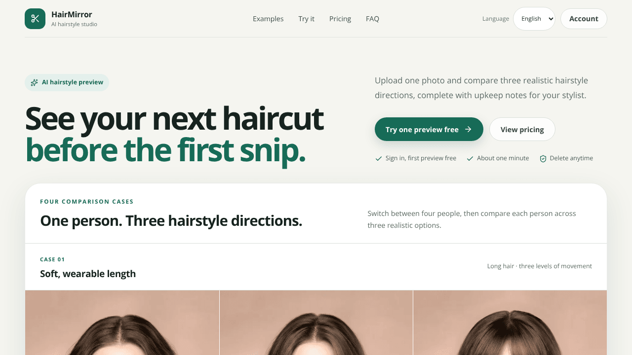 HairMirror website screenshot