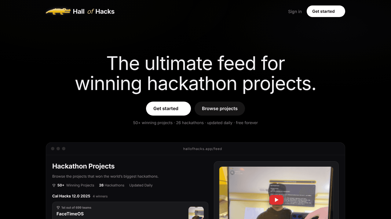 Hall of Hacks website screenshot