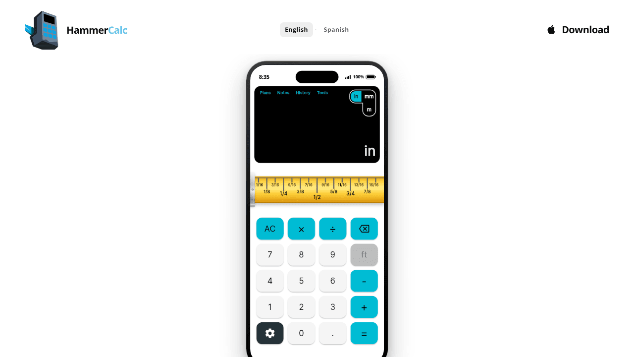Hammer Construction Calculator website screenshot