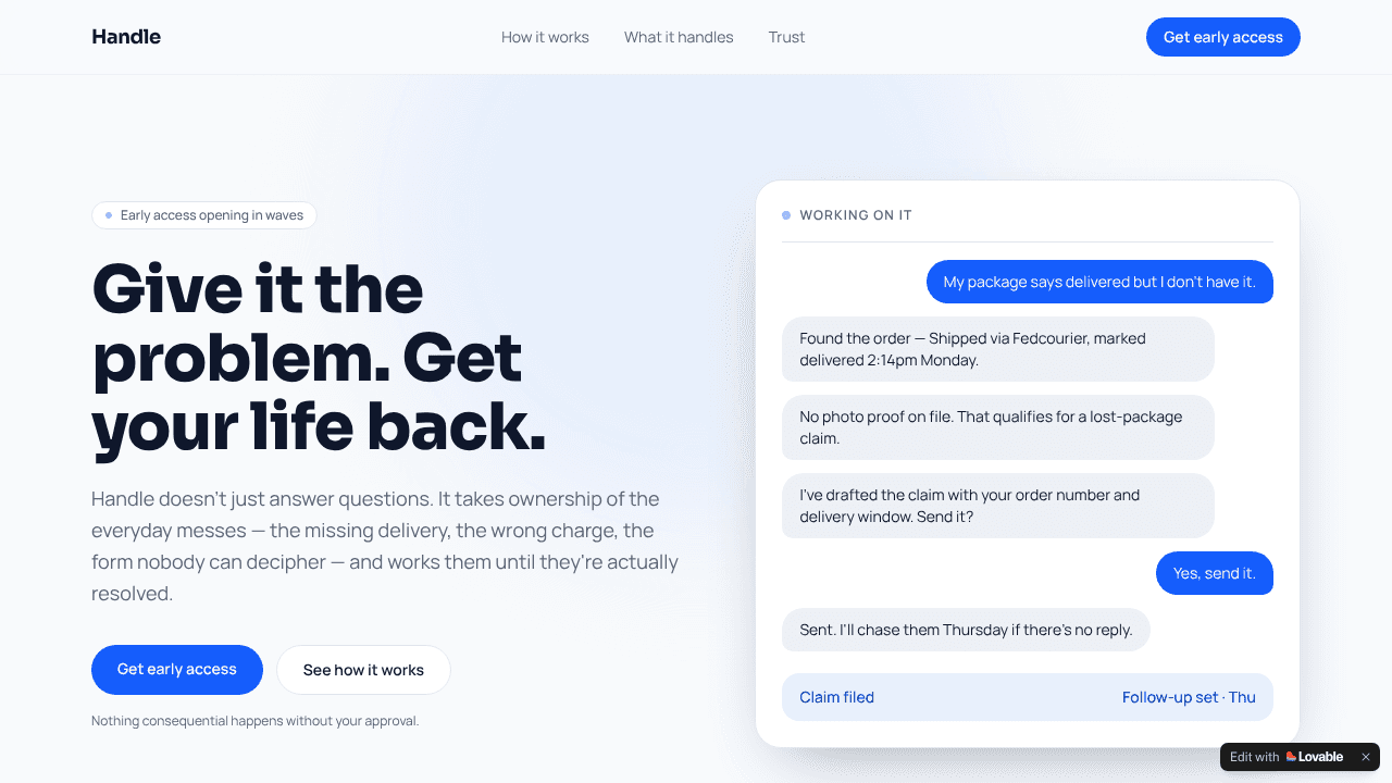 Handle  website screenshot