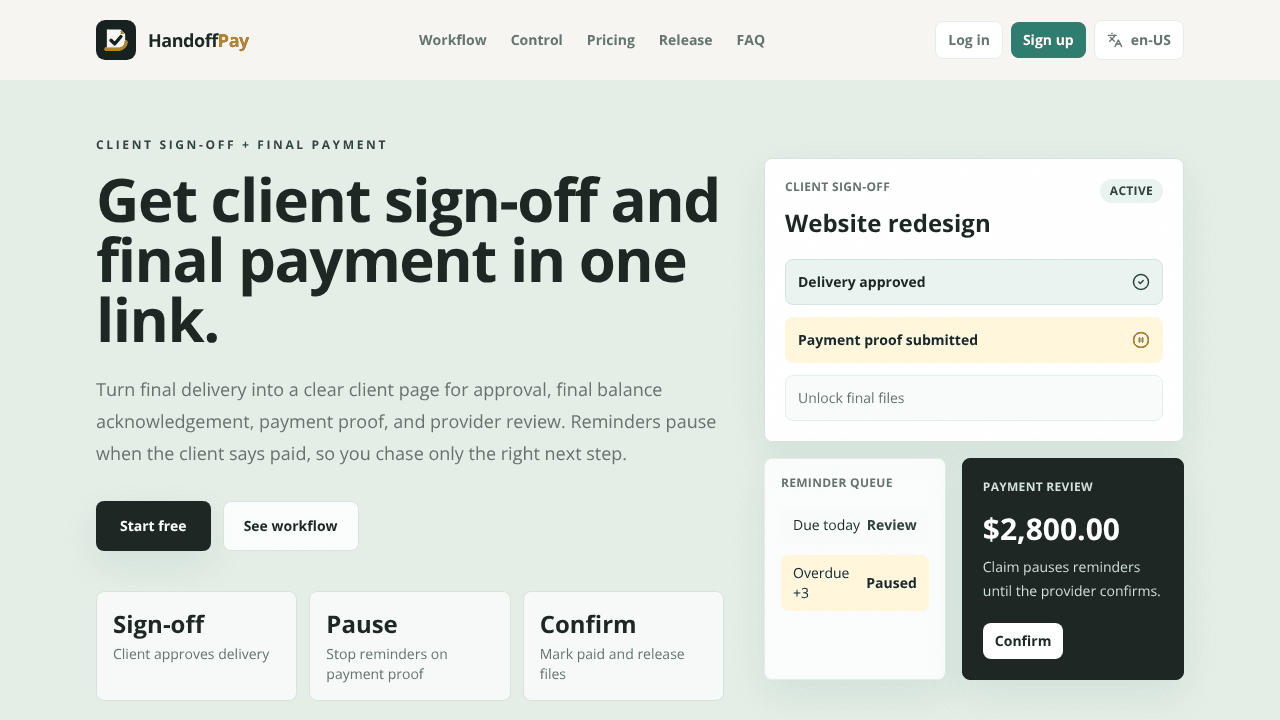 HandoffPay website screenshot