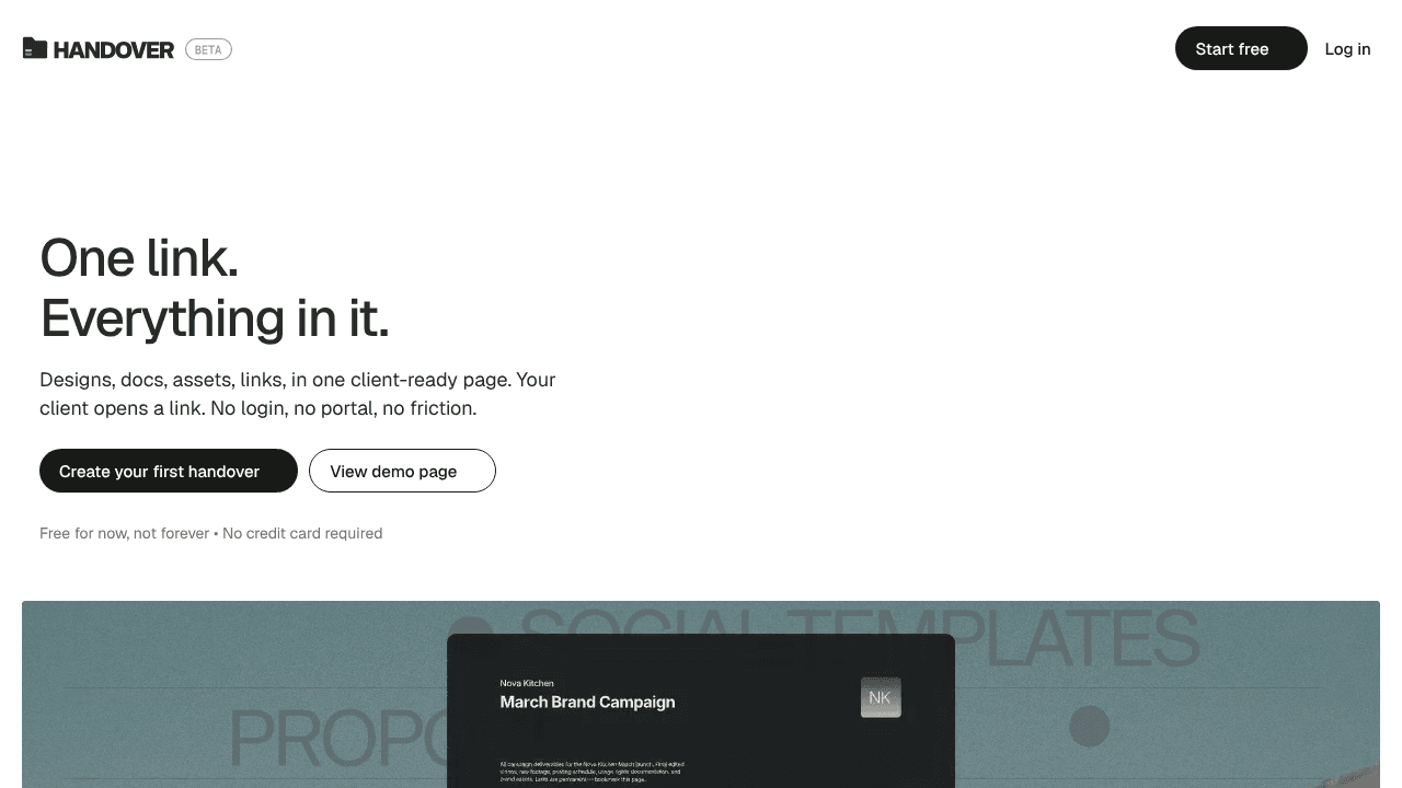 Handover website screenshot