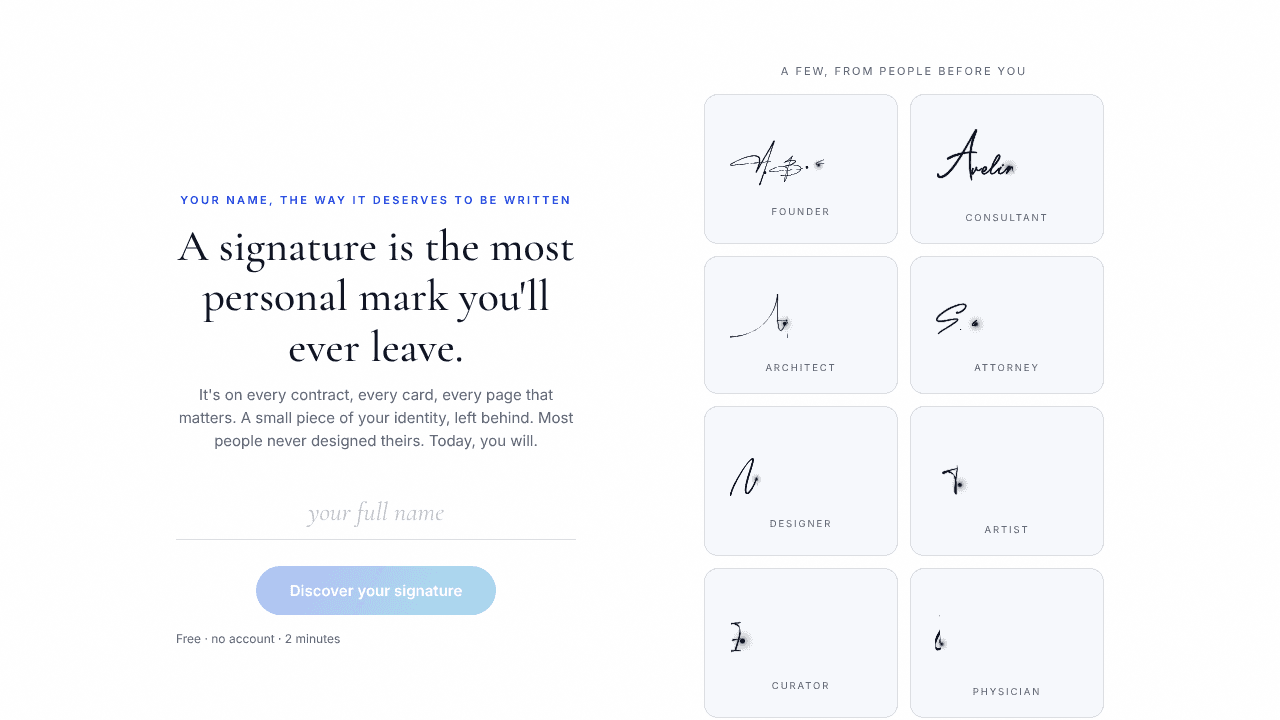 Handwritten Signature Designer website screenshot