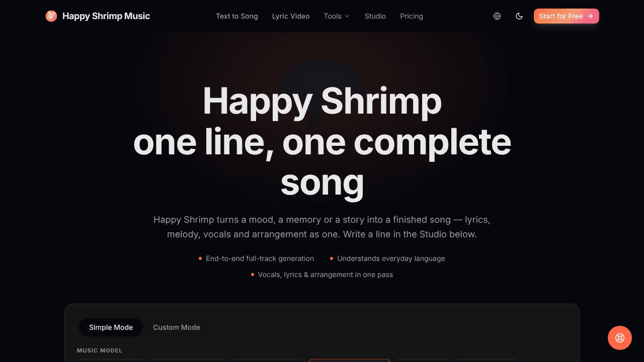 Happy Shrimp Music website screenshot
