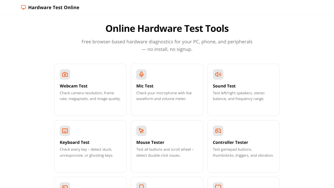 Hardware Test Online website screenshot