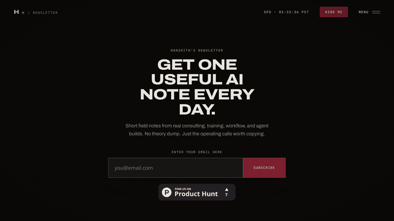 Harshith's Newsletter website screenshot