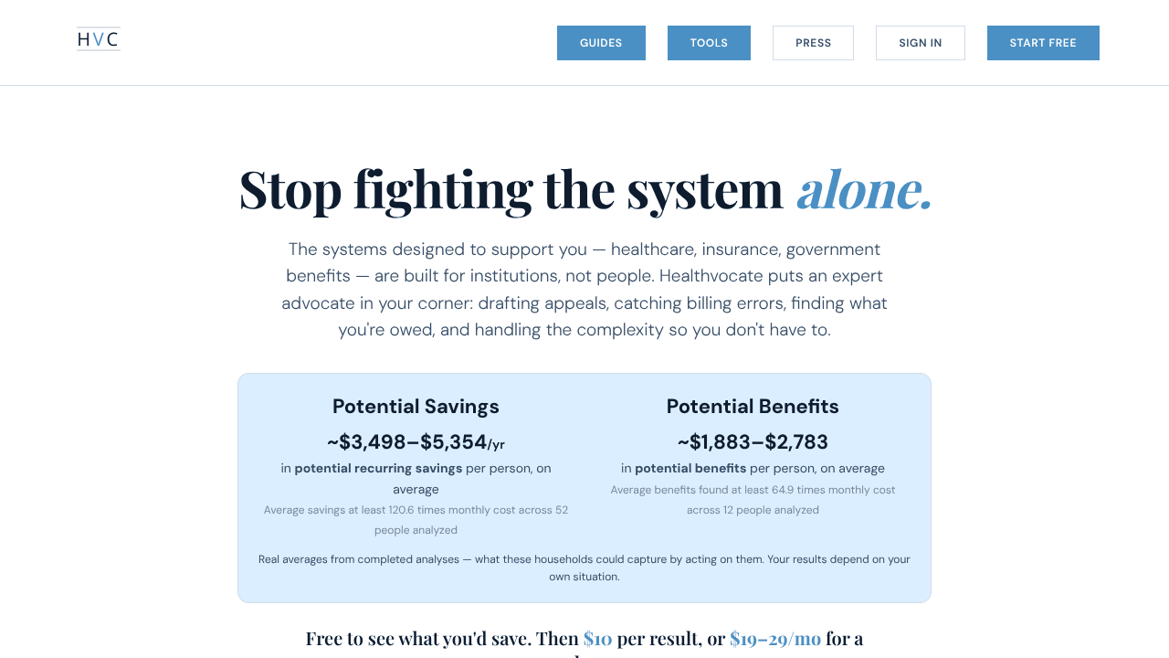 Healthvocate.com website screenshot